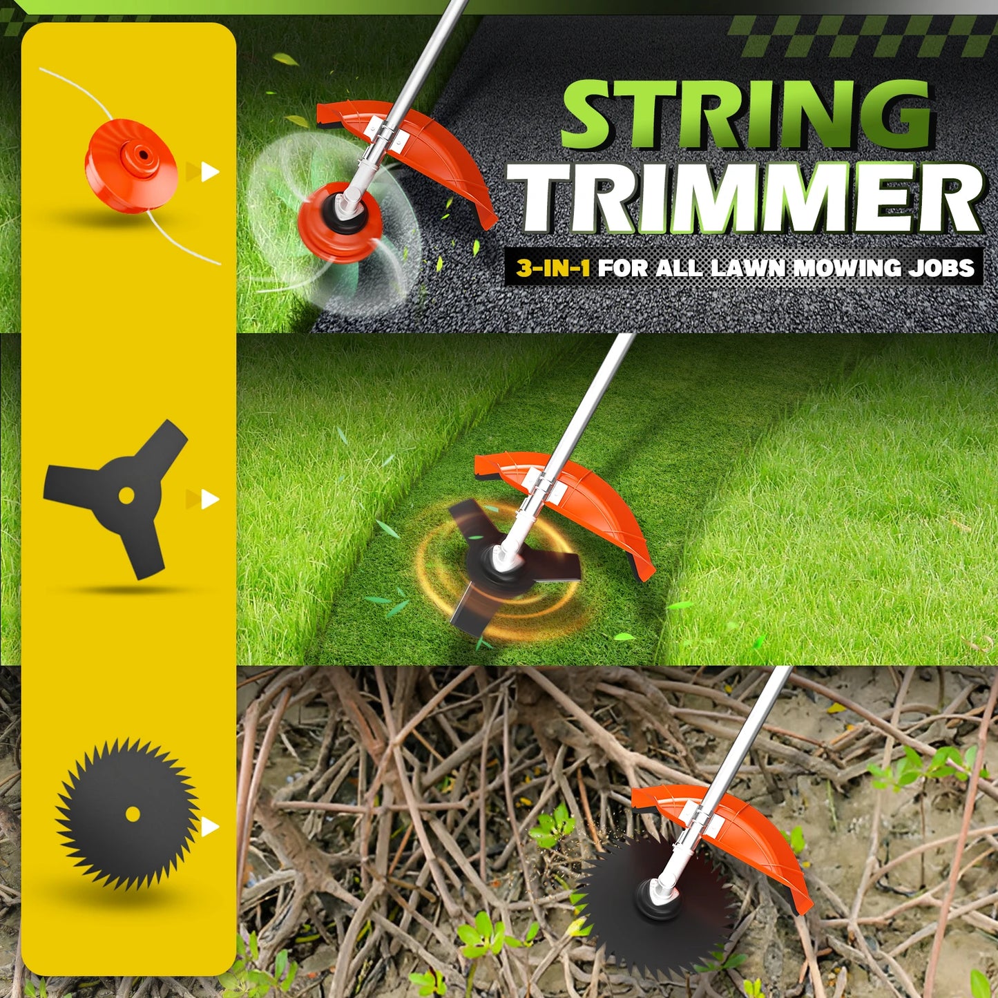 Gas Powered 6 In 1 Hedge Trimmer, Weed Eater, Cutter