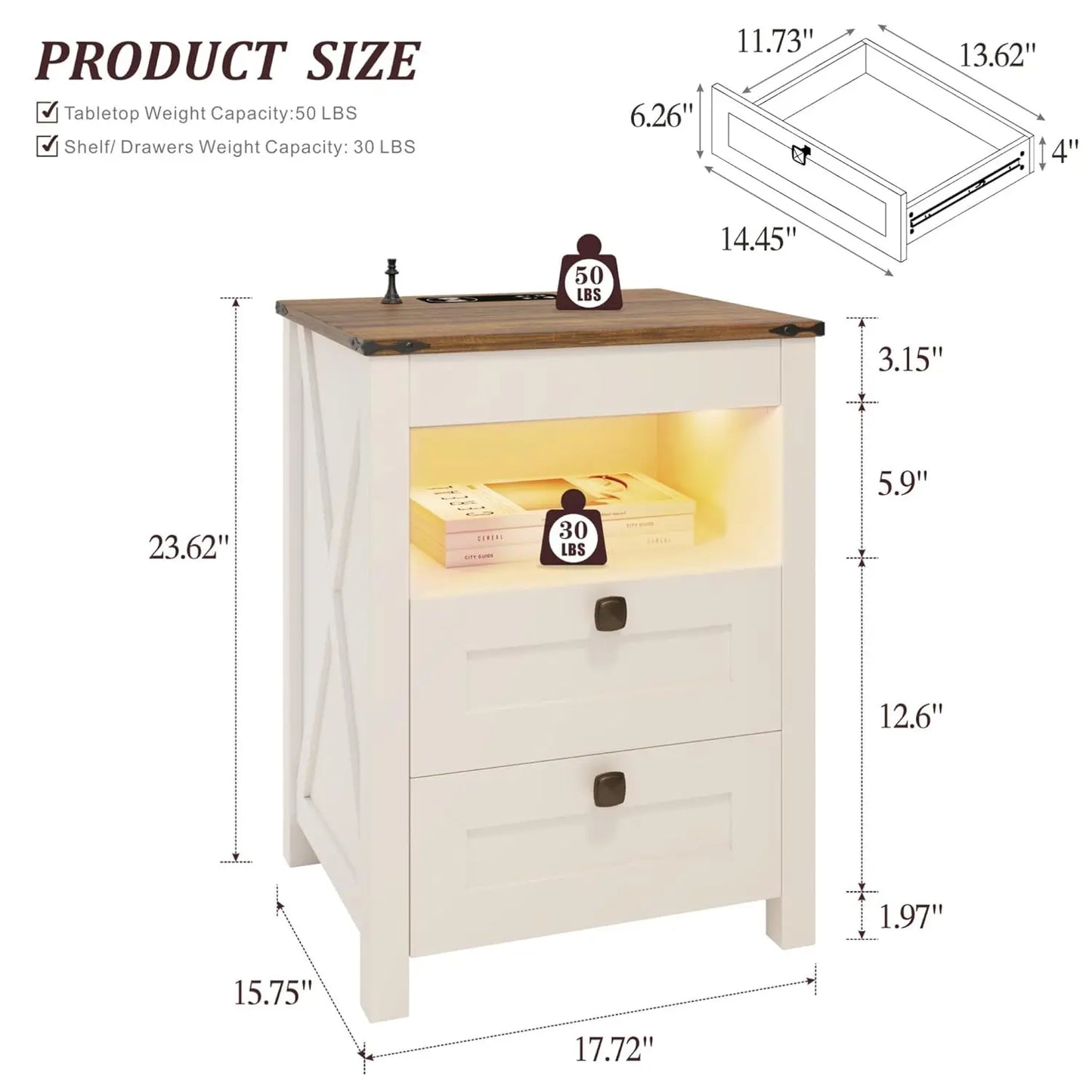 Frame LED Nightstand Set With Charging Station And Drawer