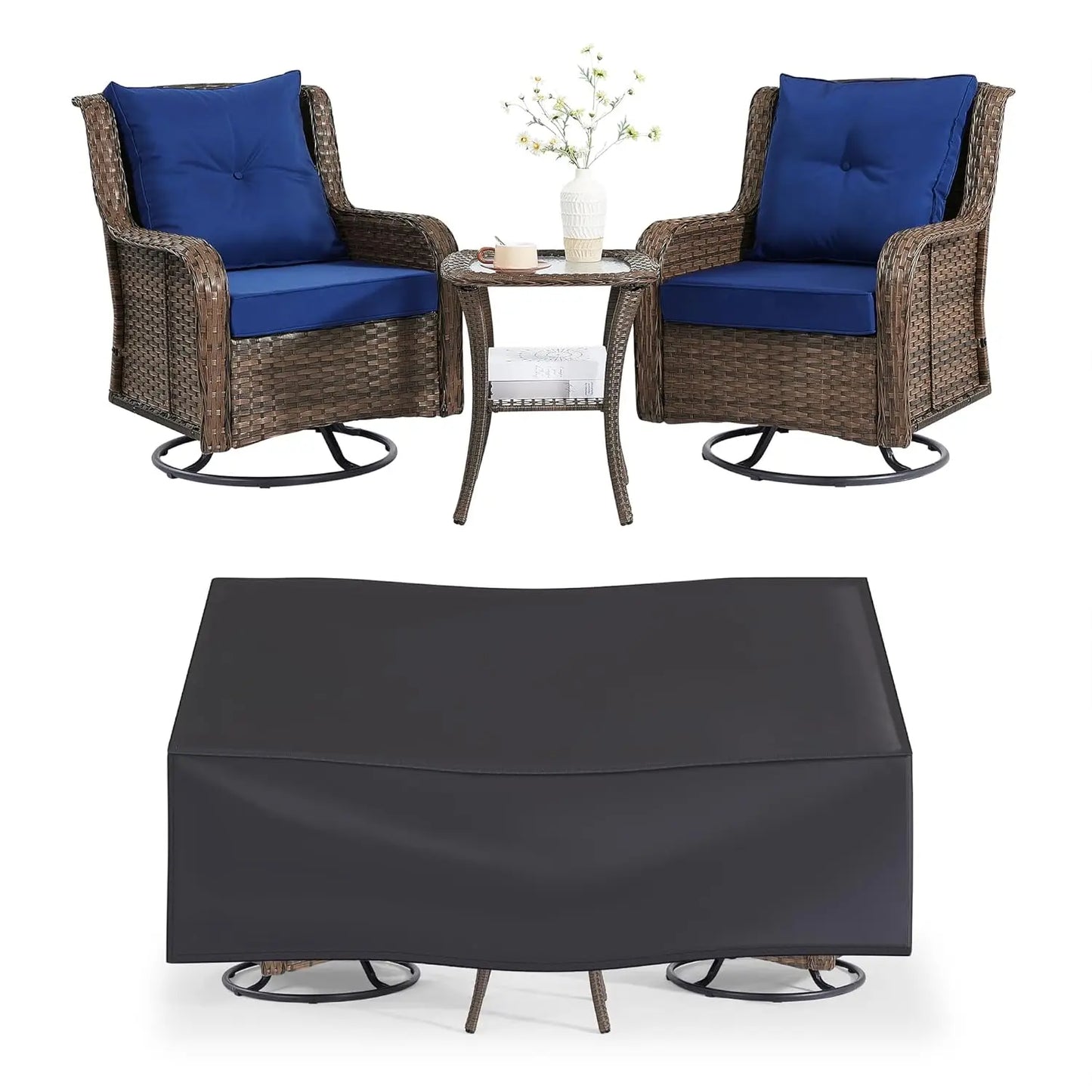 Outdoor Wicker Patio Set With Swivel Chairs And Table