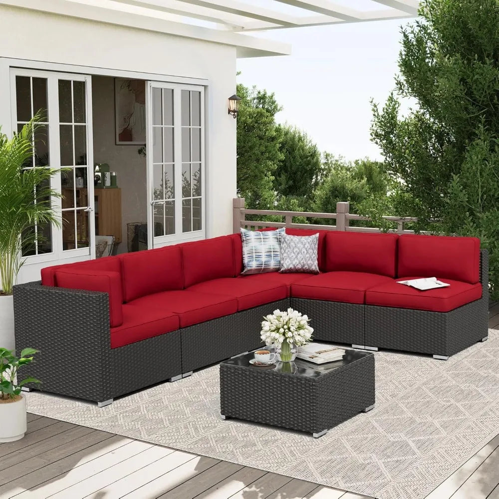 Outdoor Patio Sofa Set Rattan With Glass Table Cushions Included