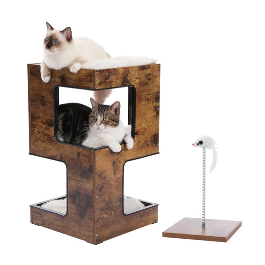 PAWZ Road Wood Cat Condo With Removable Soft Mats And Scratching Pad