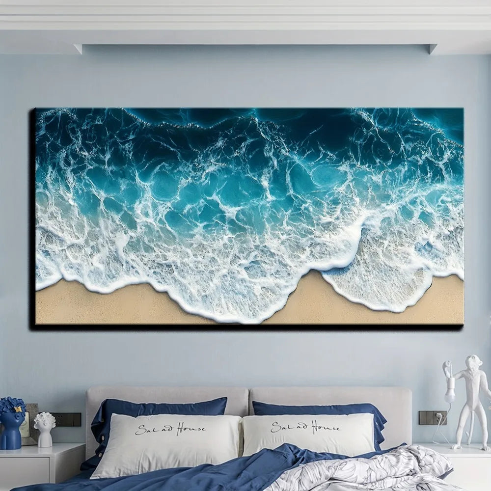 Blue Wave Texture Print Painting Modern Art Oil Painting For Interior Decor