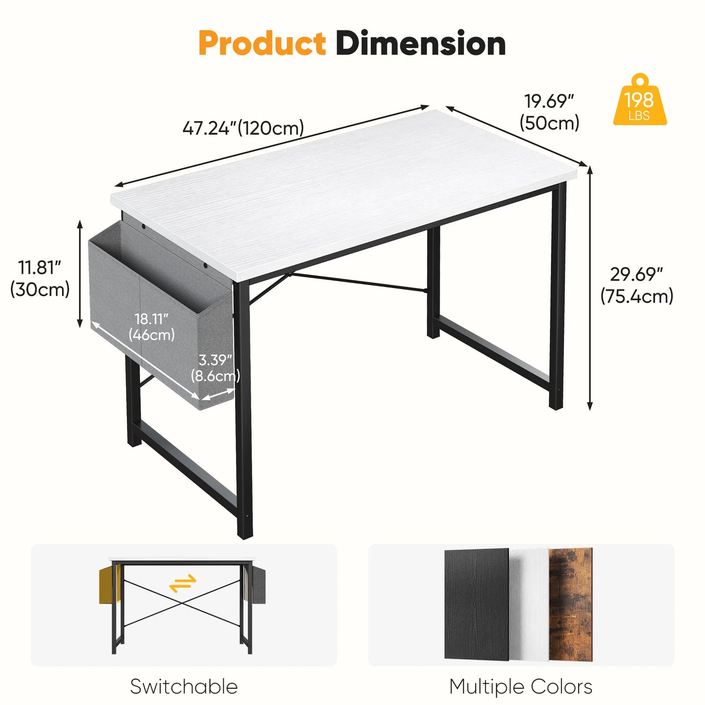 JHK Adjustable Computer Desk With Wood Top And Metal Frame