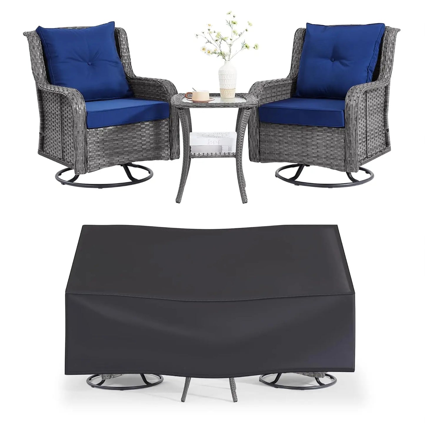 Outdoor Wicker Patio Set With Swivel Chairs And Table