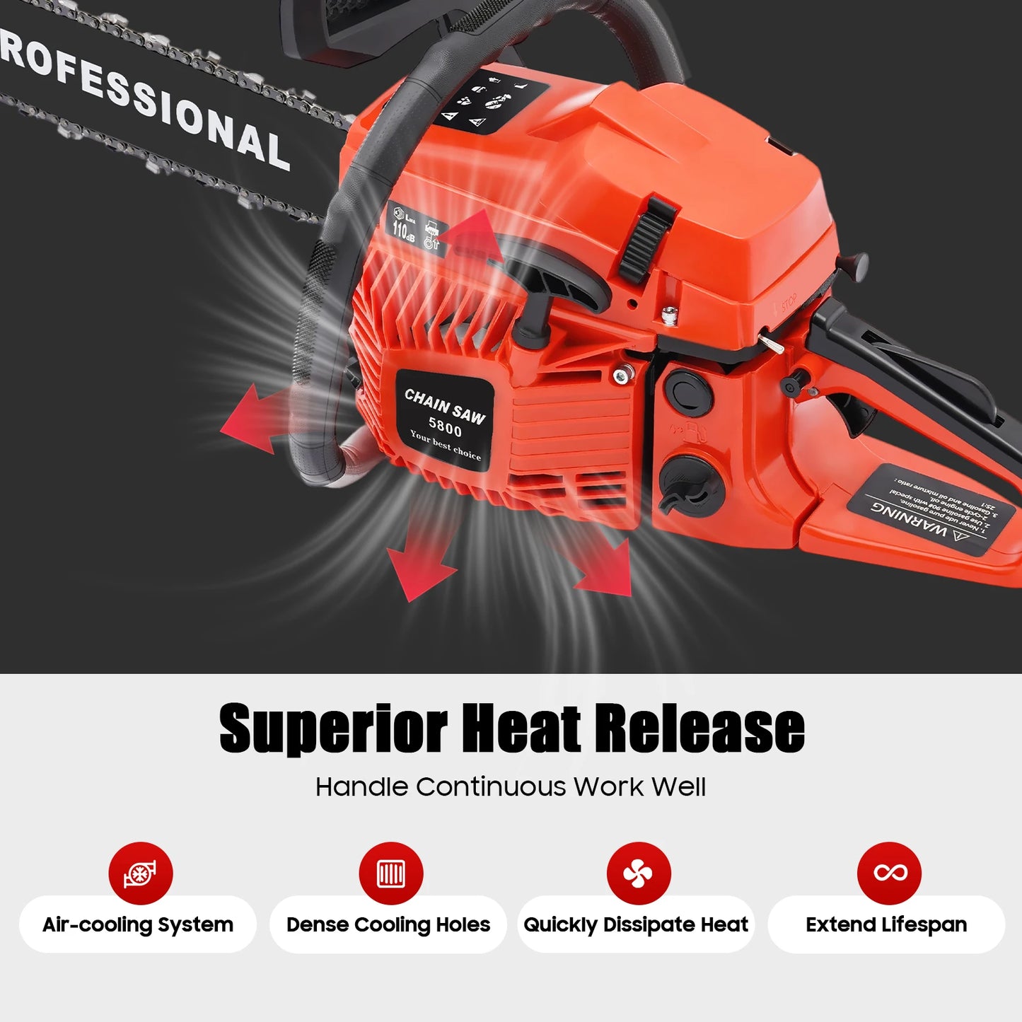2-Stroke Gas Chainsaw For Wood Cutting And Pruning