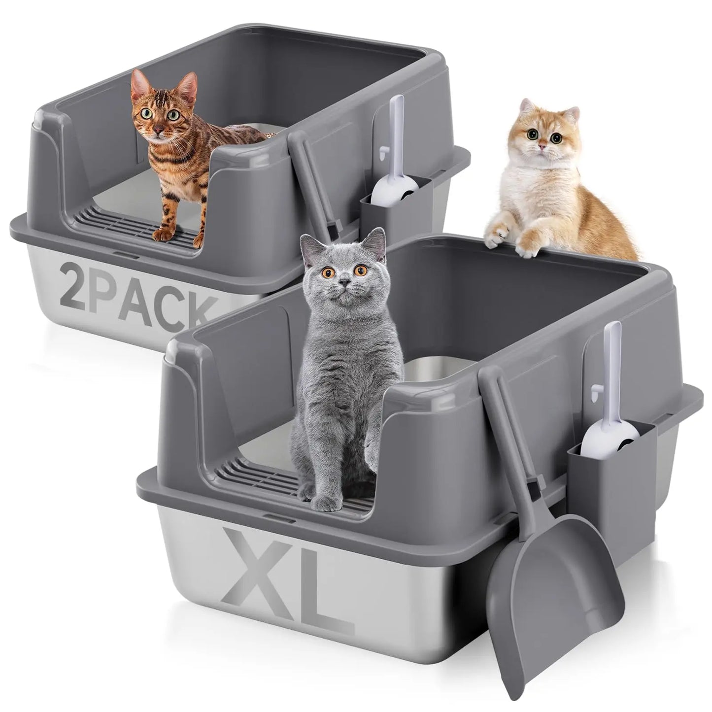 Stainless Steel Cat Litter Box With High Sides And Scoop