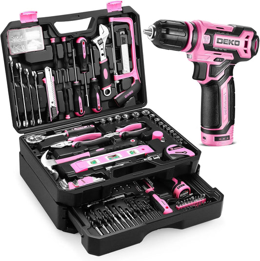 DEKO 12V Cordless Drill Toolbox Set With Organizer Drawer