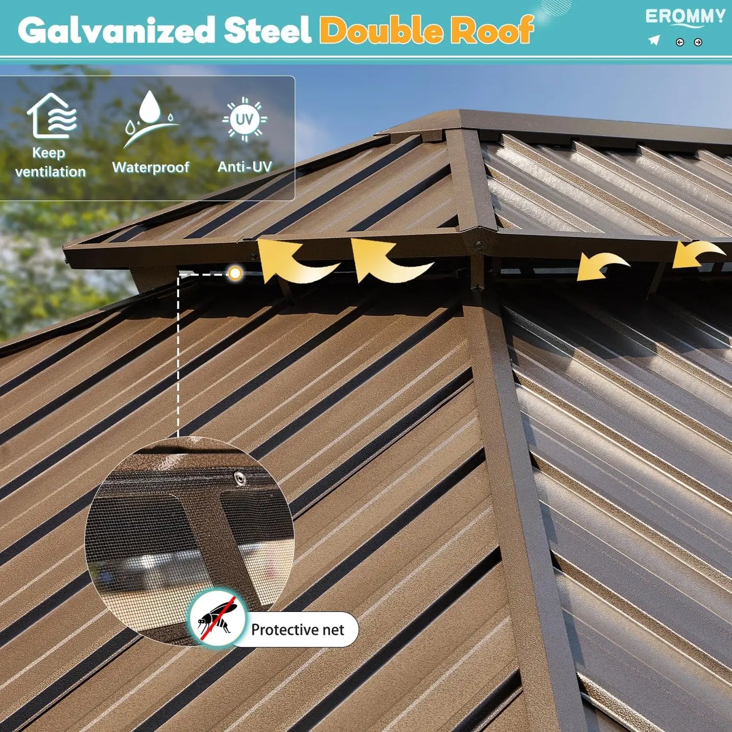 Hardtop Aluminum Frame Gazebo With Galvanized Steel Roof
