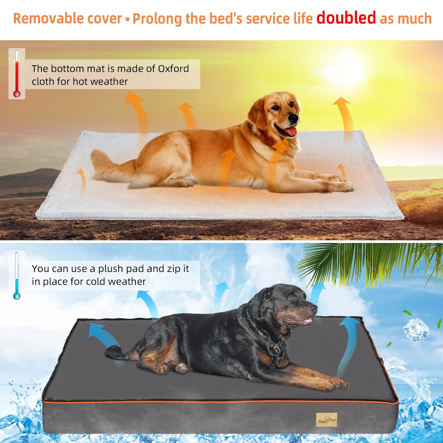 BINGOPAW Orthopedic Dog Bed With Washable Cover And Foam Cushion