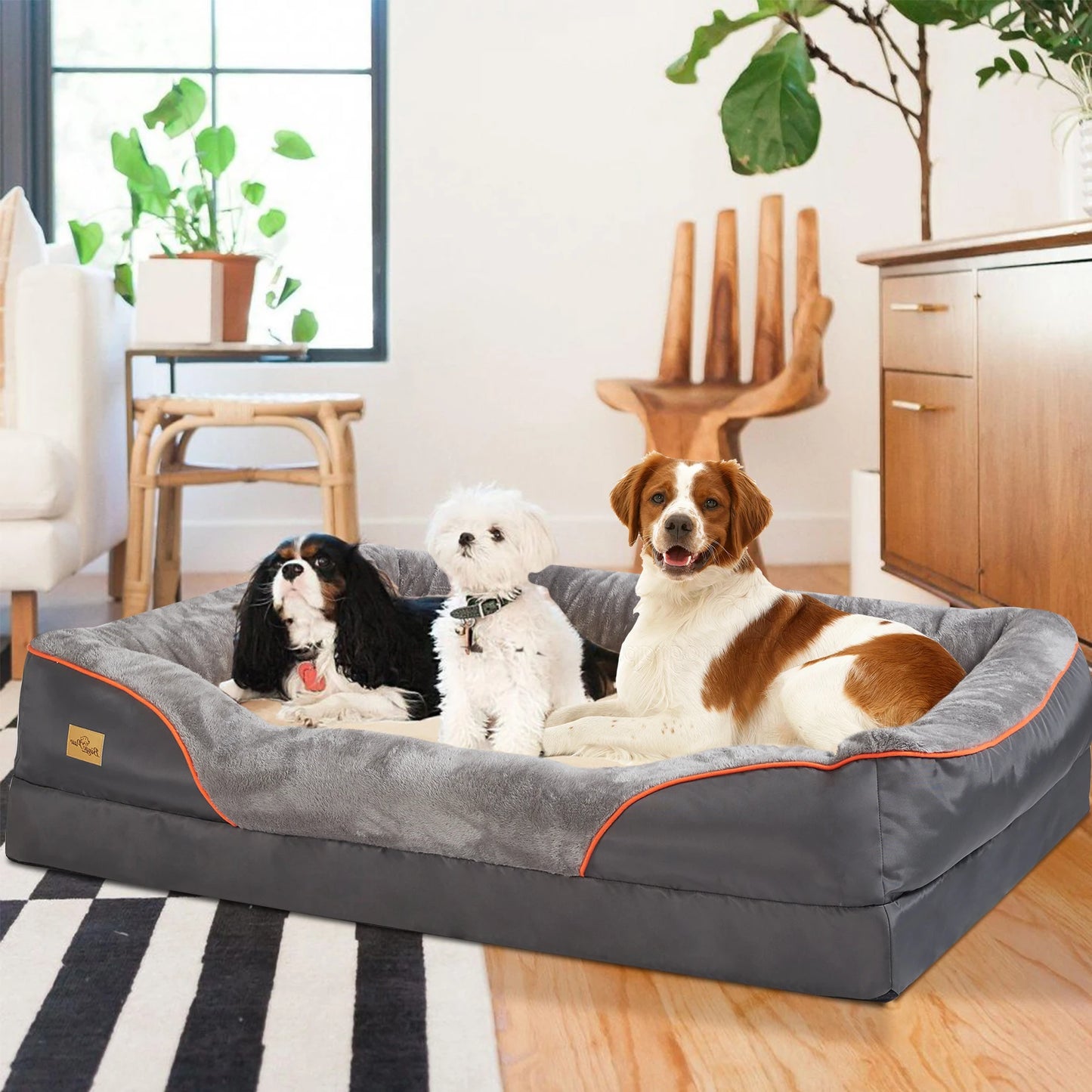 BINGOPAW Orthopedic Dog Bed With Cotton Padded Bolster Removable Cover