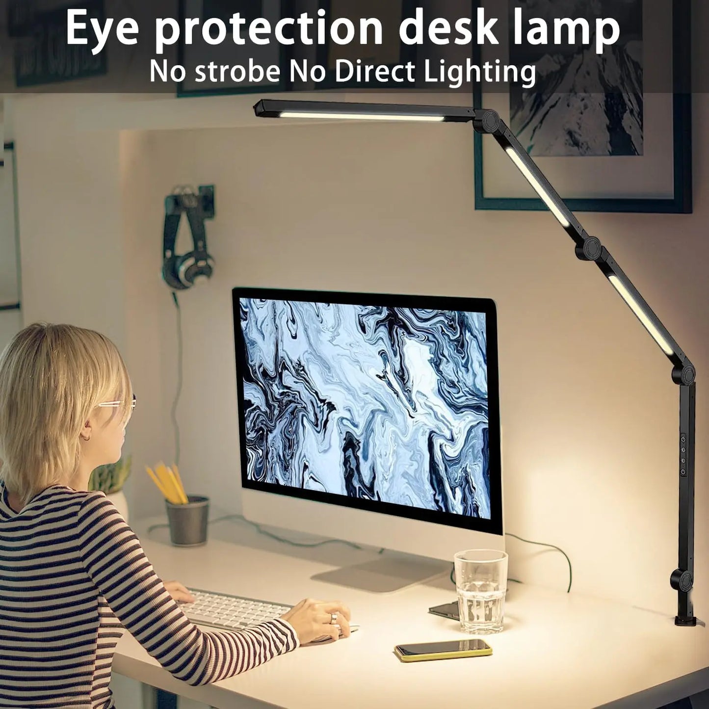 Led Desk Lamp With Clamp Arm Dimmable 4 Color Modes