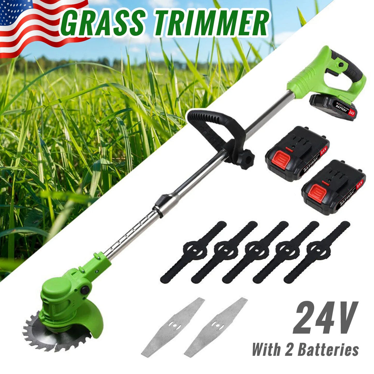 Electric Cordless Weed Trimmer 2in1 Grass Cutter With Battery
