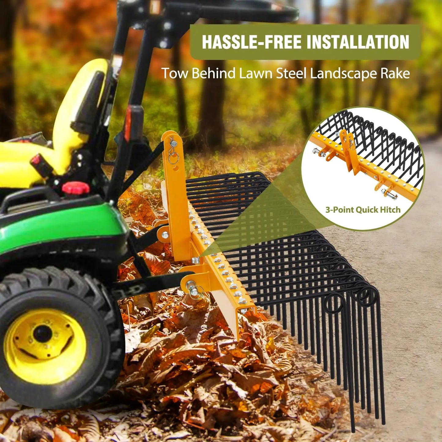 HiMISS 72 Inch Pine Straw Rake With Coil Spring Tines