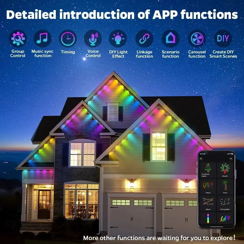 MIMIRGB Waterproof Outdoor LED Light String Eaves Lights With App Control