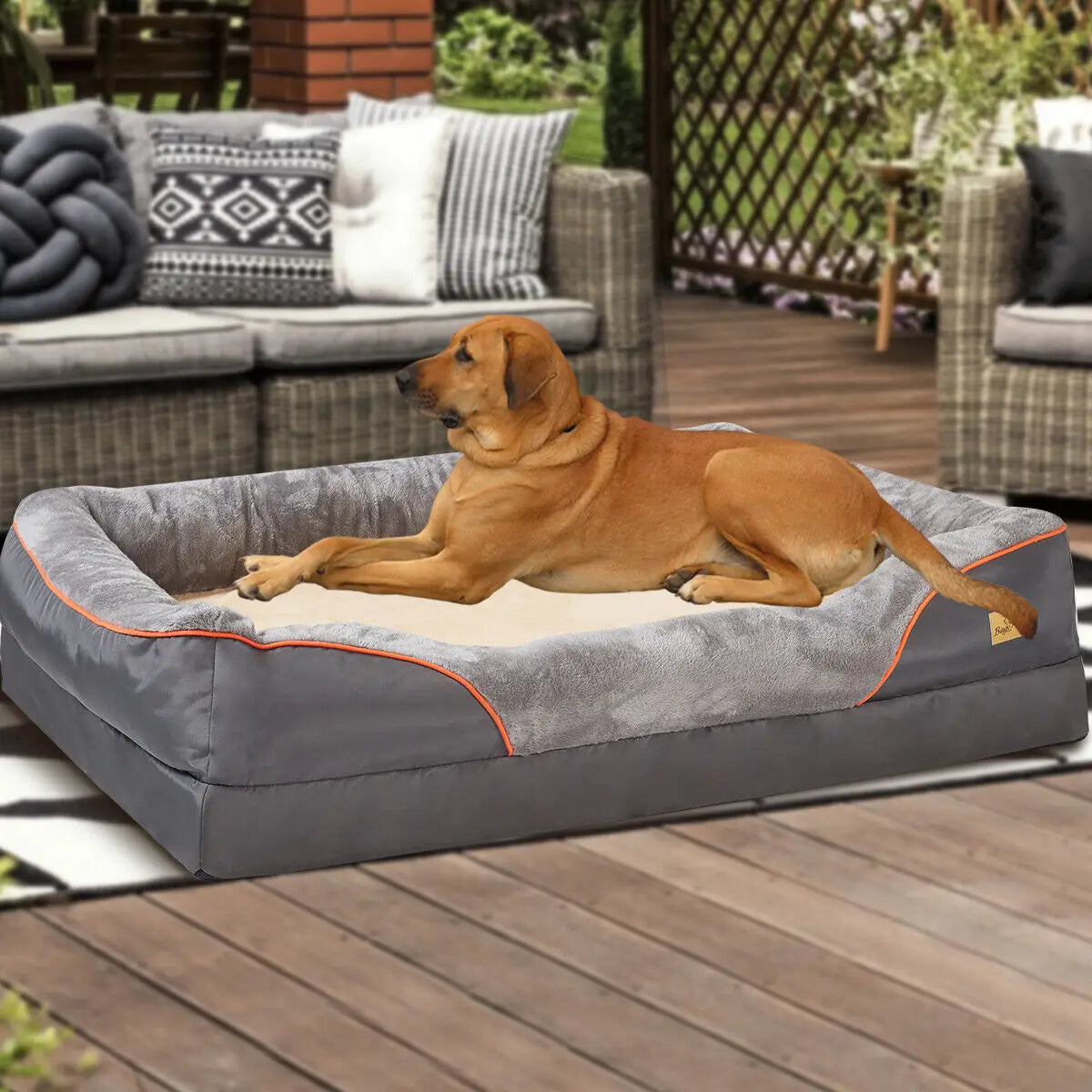 BINGOPAW Orthopedic Dog Bed With Cotton Padded Bolster Removable Cover