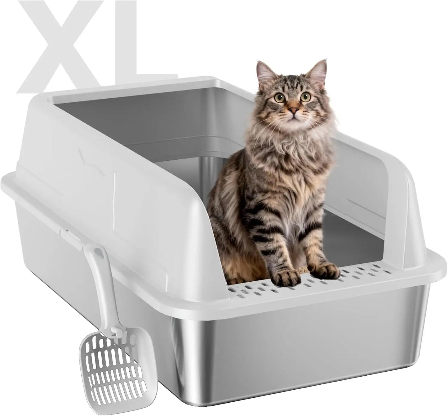 Stainless Steel Cat Litter Box With High Sides And Scoop