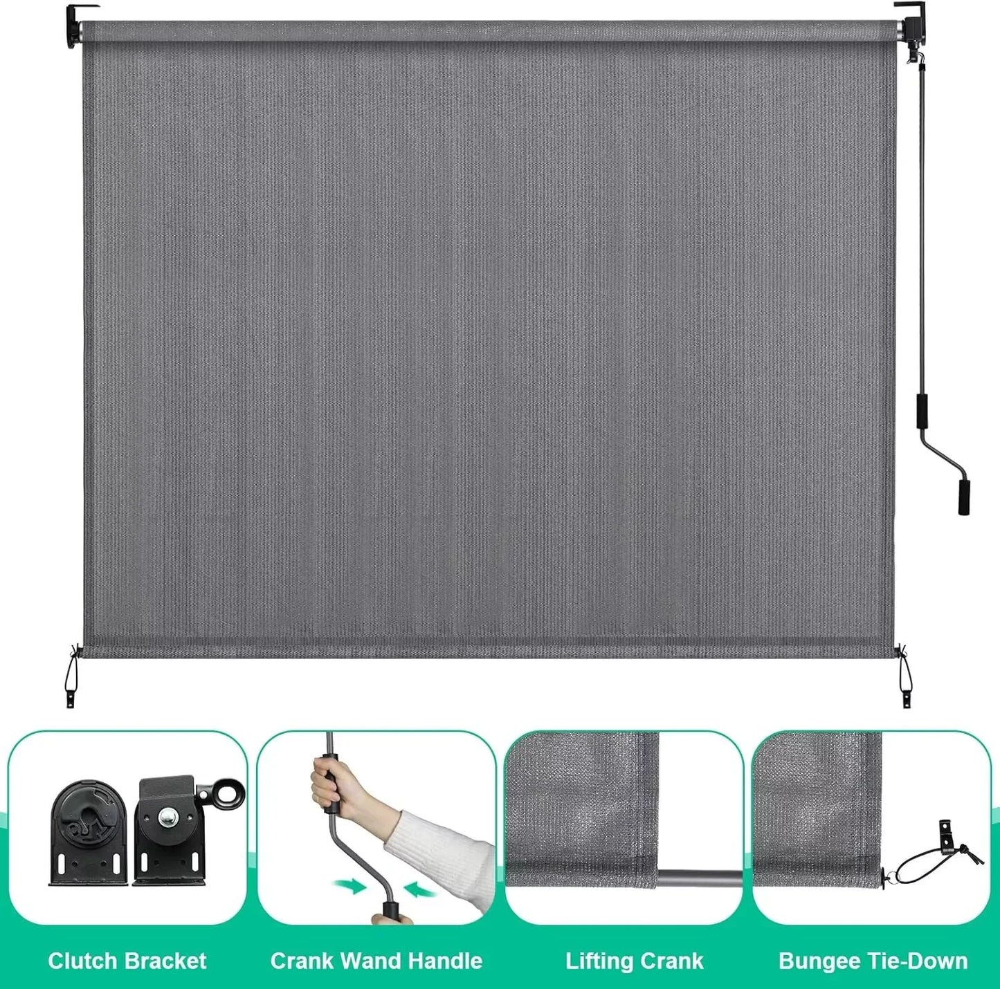 AuAg Cordless Outdoor Roller Sun Shade HDPE Patio Privacy Screen