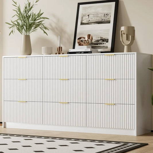 Modern 9 Drawer Dresser With Smooth Slides And Gold Handles