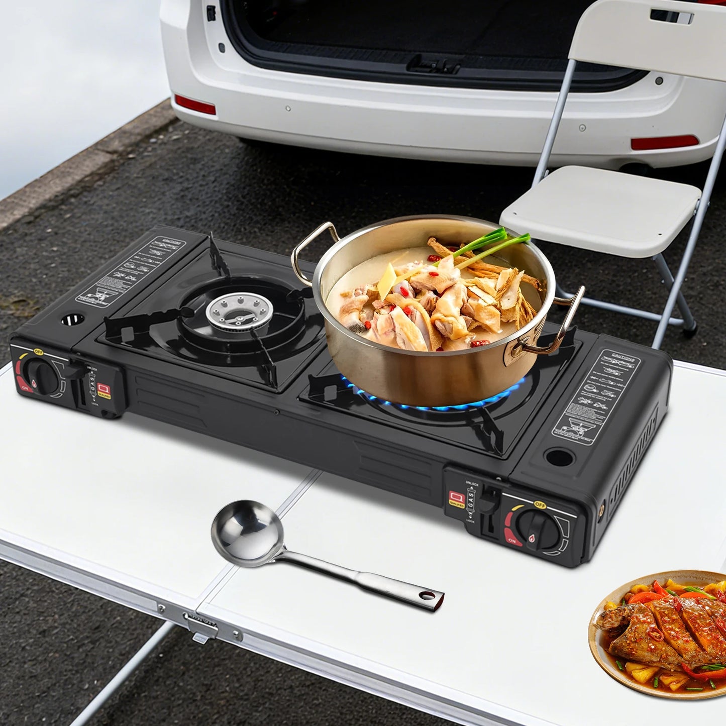 2 Burner Portable Camping Stove With Piezo Ignition Butane
