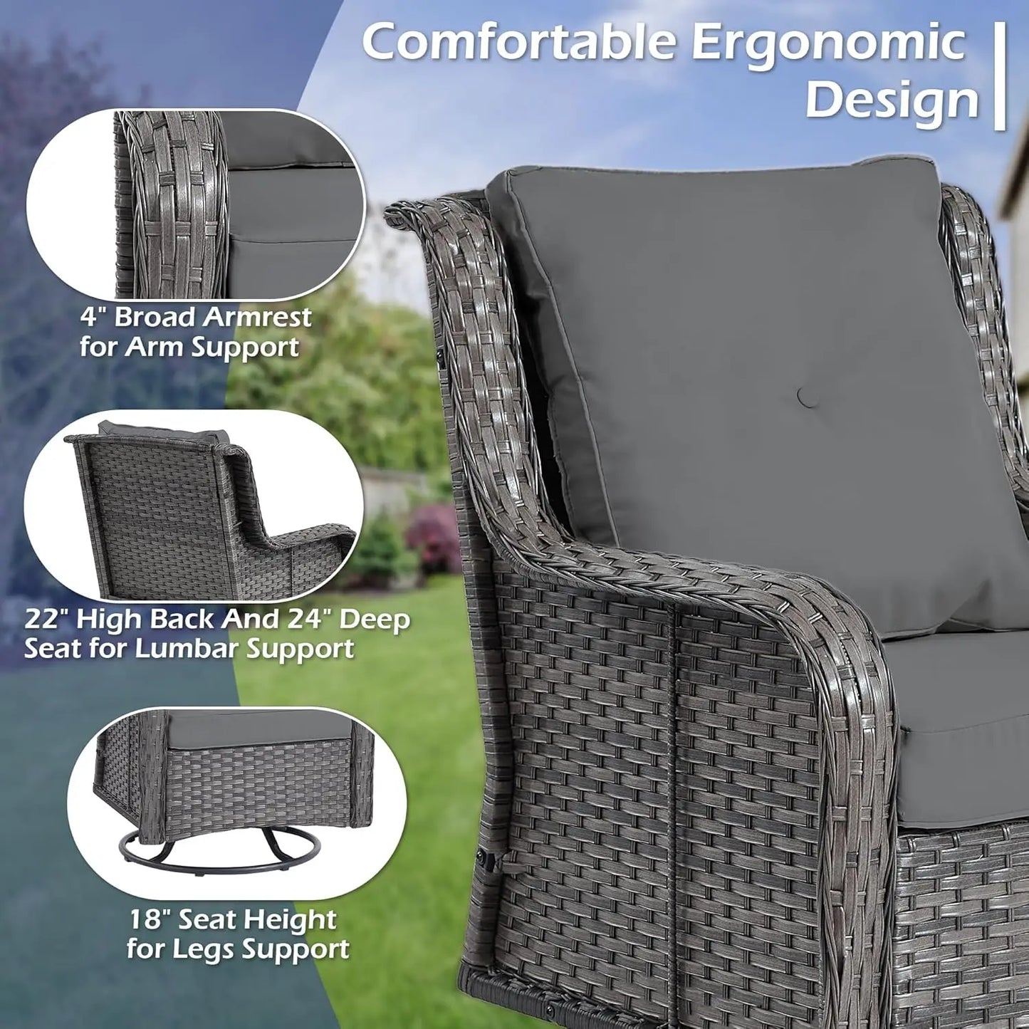 Outdoor Wicker Patio Set With Swivel Chairs And Table