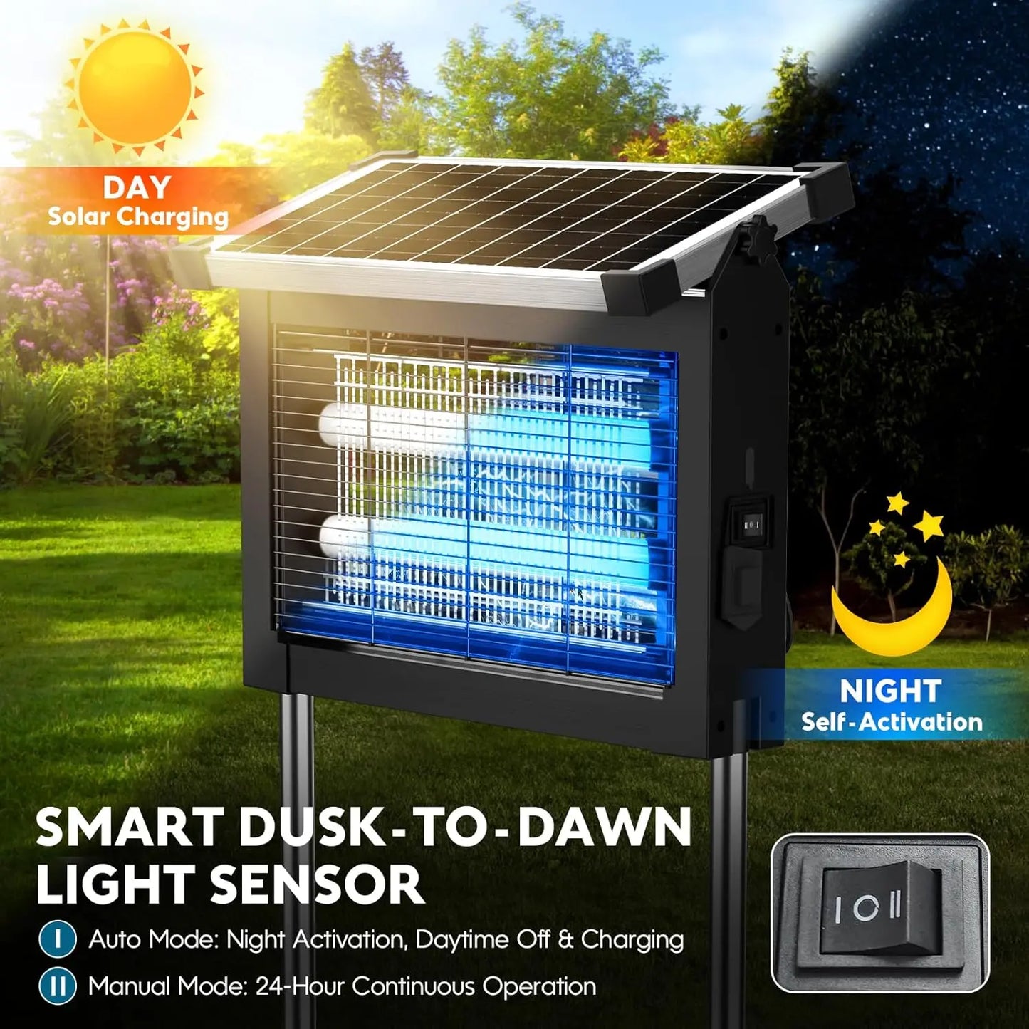 Solar Bug Zapper Outdoor 4500V Waterproof With Panel Sensor