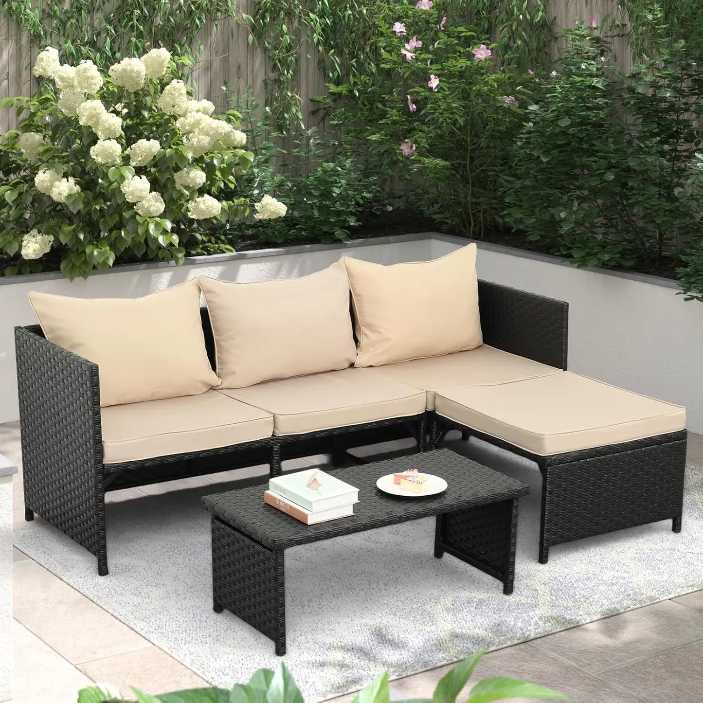 Outdoor PE Rattan 3 Piece Furniture Set For Patio Lounge