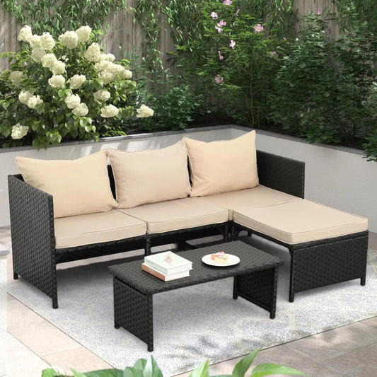 Outdoor PE Rattan 3 Piece Furniture Set For Patio Lounge