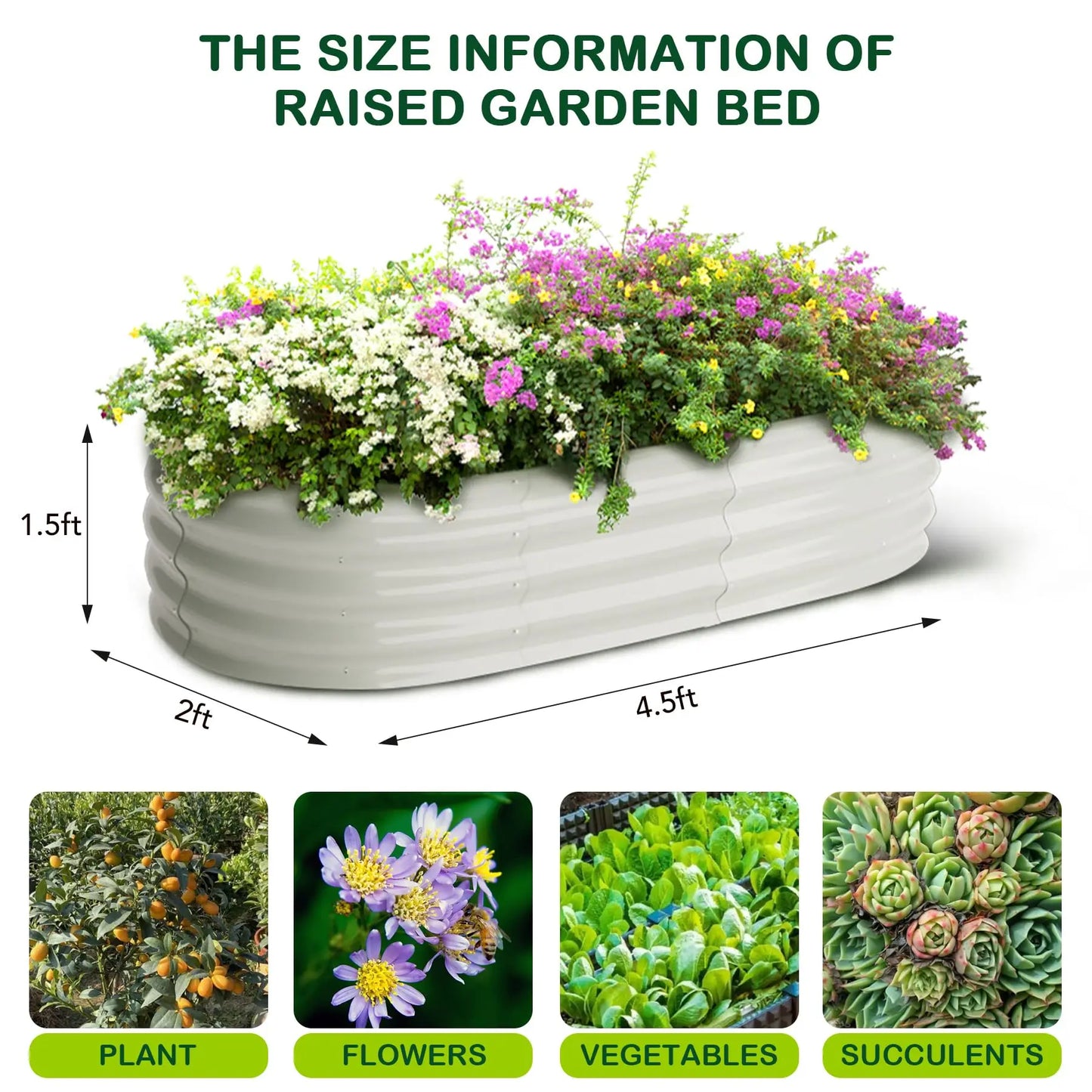 HiMISS Oval Galvanized Steel Raised Garden Bed Two Pack