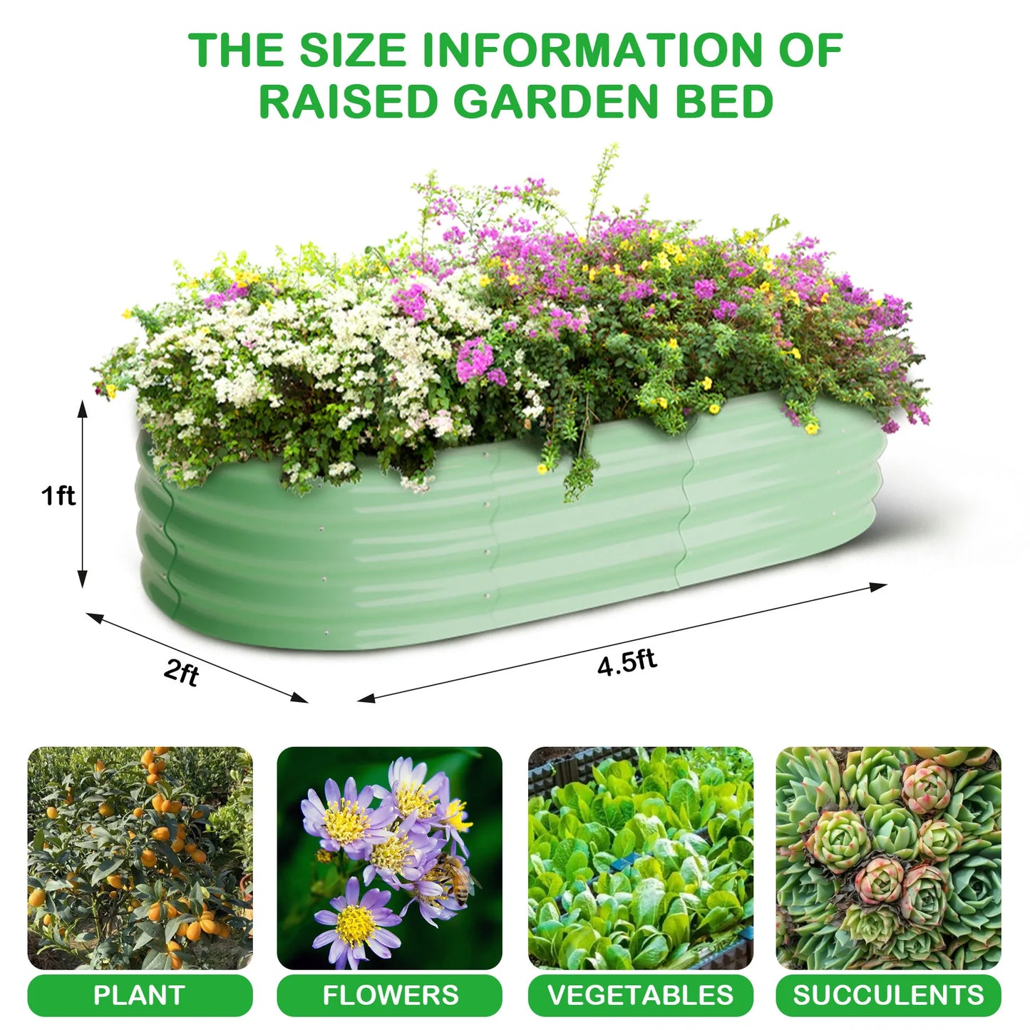 HiMISS Oval Galvanized Steel Raised Garden Bed Two Pack