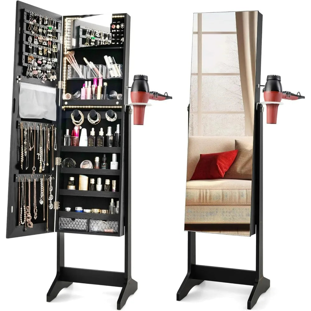 Jewelry Cabinet Armoire With Mirror And LED Lights