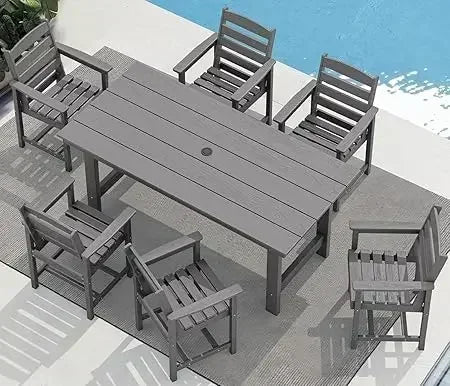 Outdoor HDPE Dining Table Set With Umbrella Hole Cutout