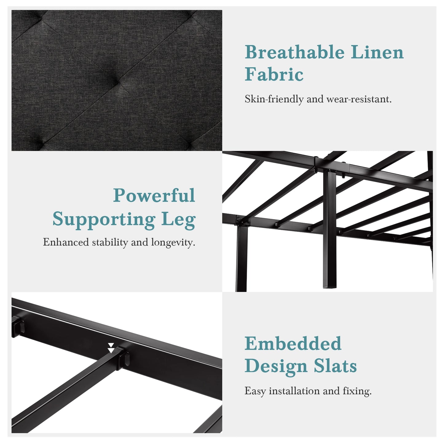 HOOMIC Metal Bed Frame With Upholstered Headboard, Sturdy Foundation