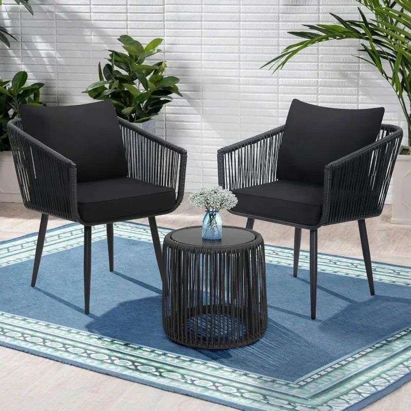 3 Piece Patio Rattan Bistro Conversation Set Outdoor Wicker Furniture