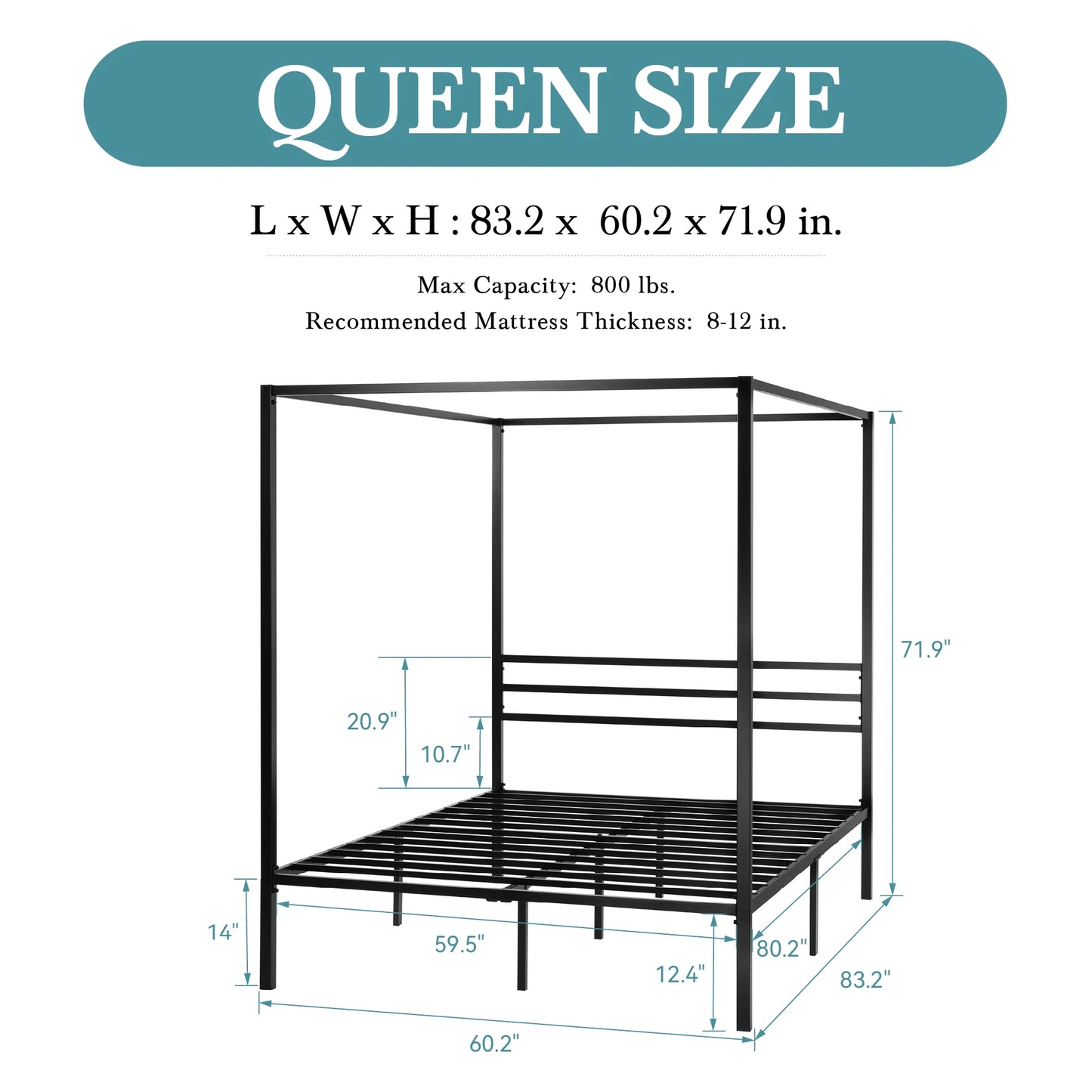 HOOMIC Canopy Bed Frame With Enhanced 4 Poster Crossbars