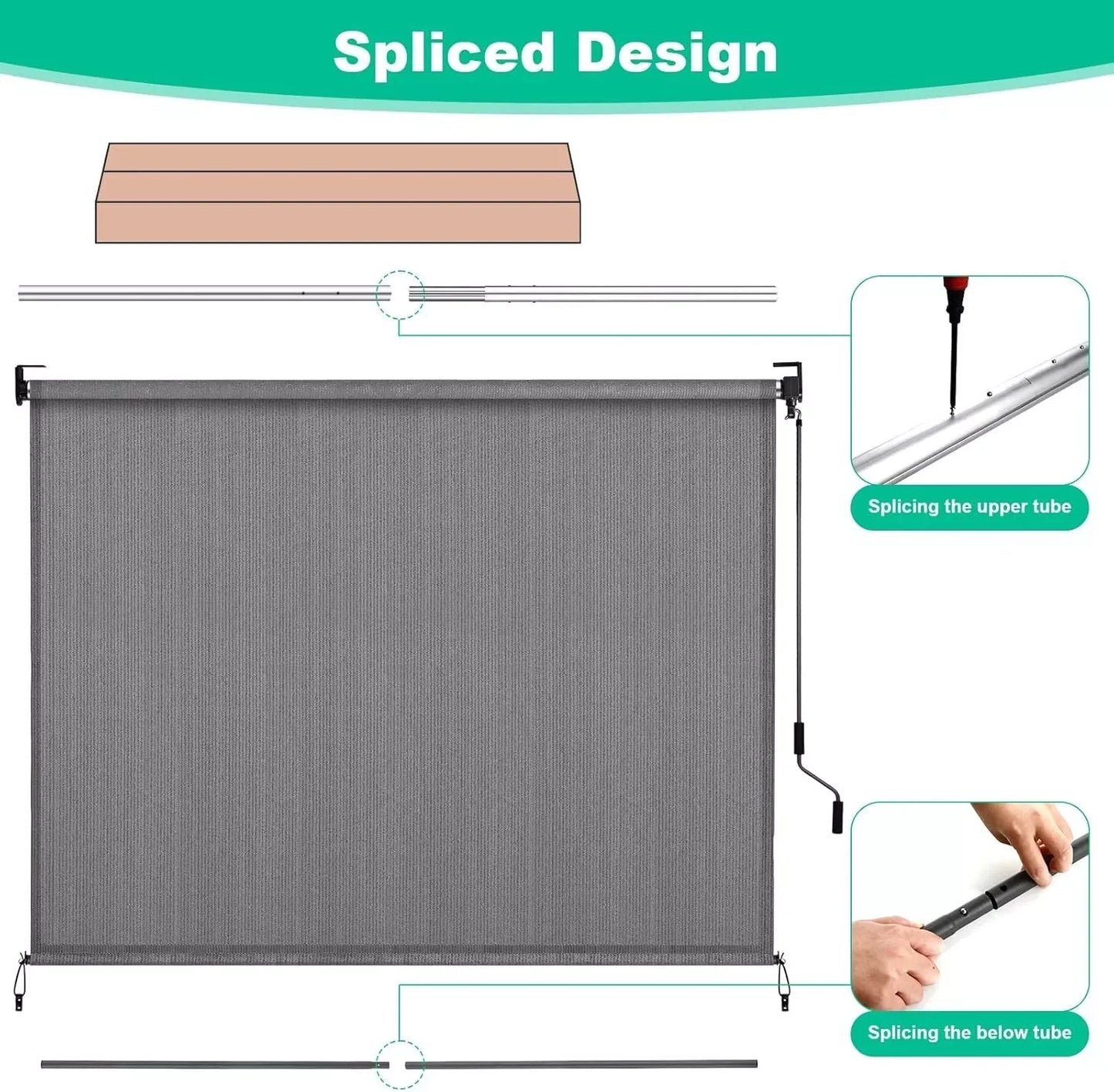 AuAg Cordless Outdoor Roller Sun Shade HDPE Patio Privacy Screen
