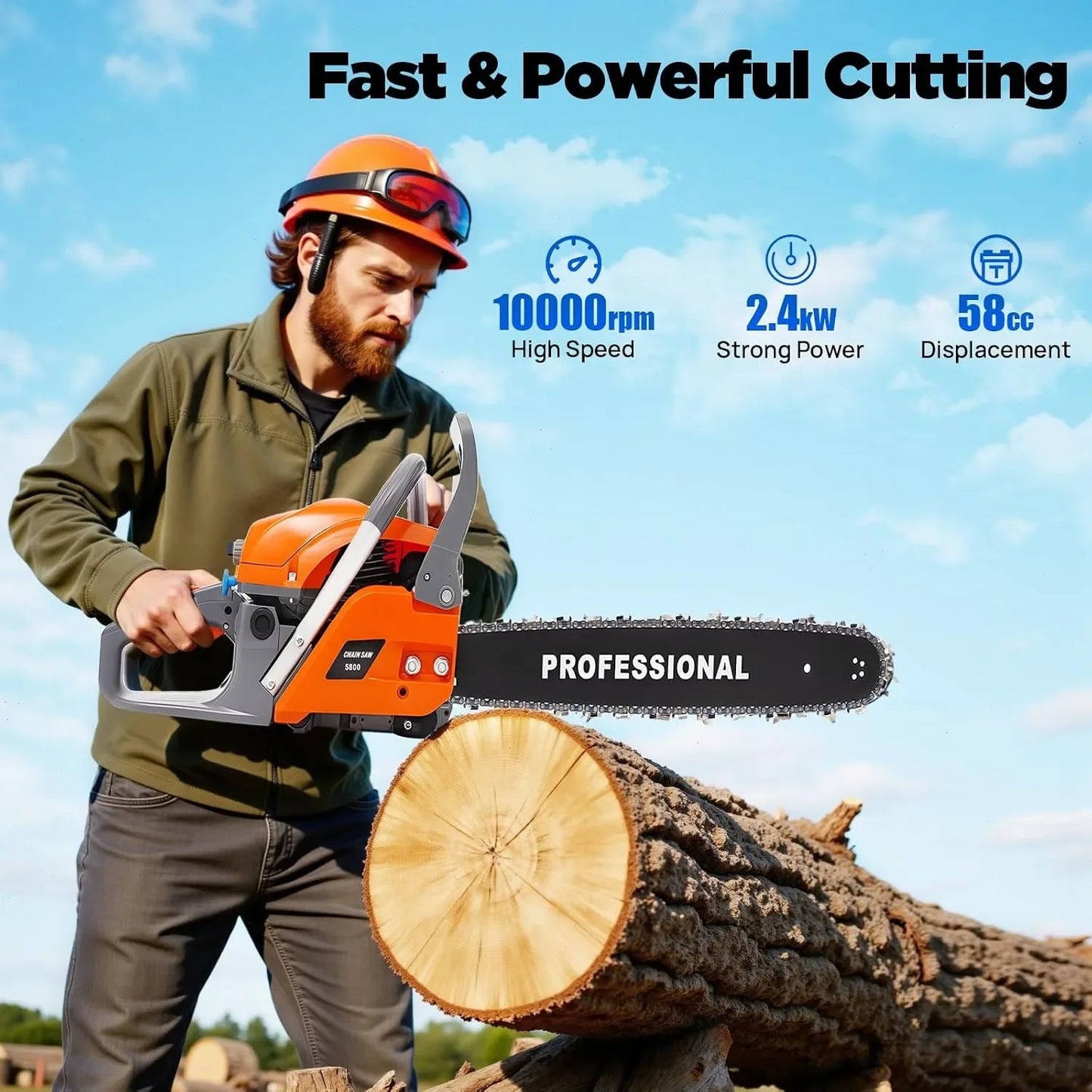 Bymaocar Gasoline Chainsaw 58cc 60cc Portable Wood Cutter Outdoor