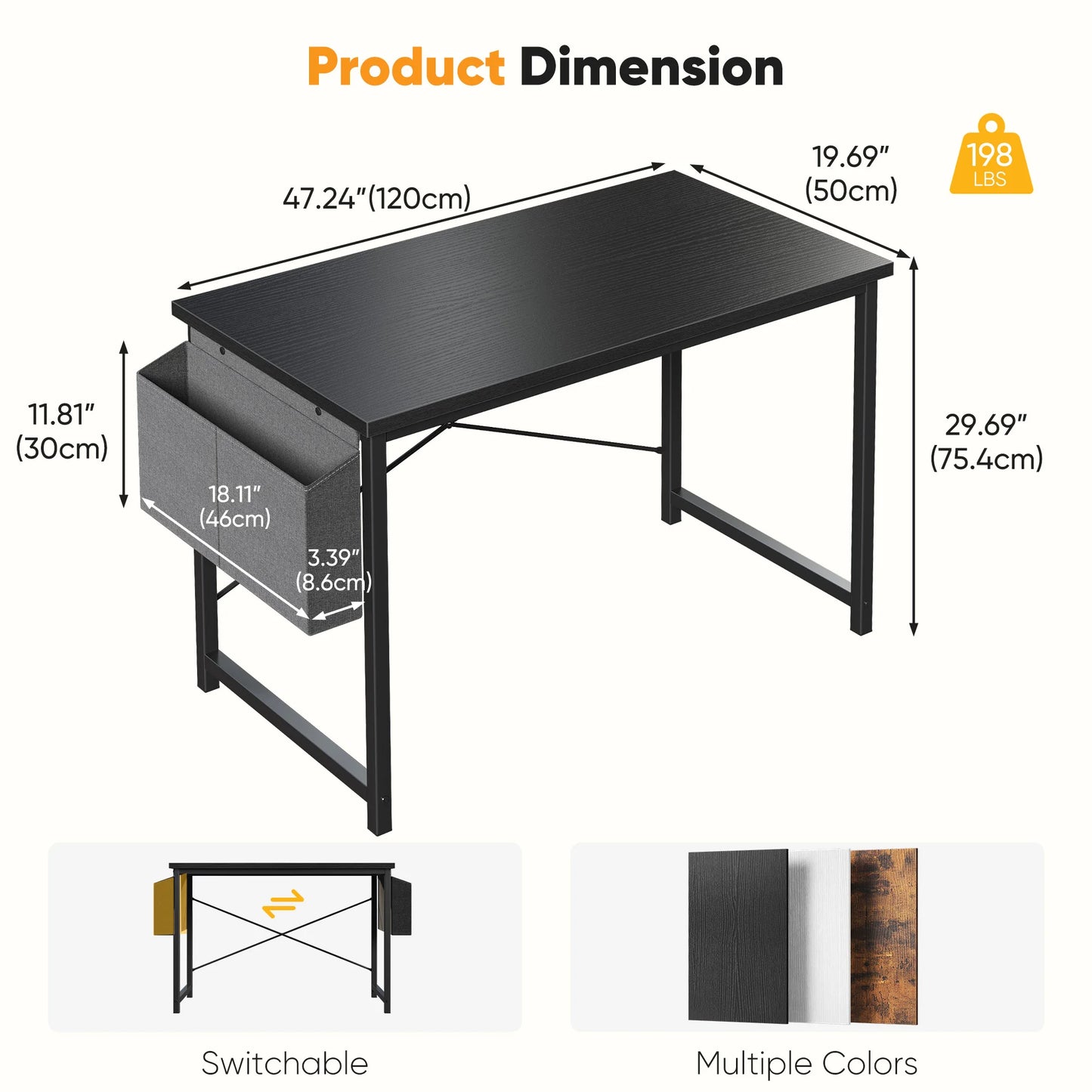 JHK Adjustable Computer Desk With Wood Top And Metal Frame