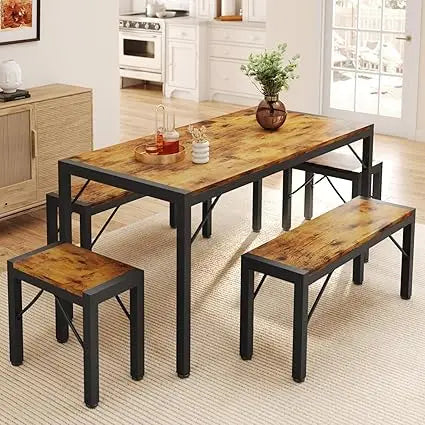 Dining Room Table Set With Modern Metal Frame Rectangular