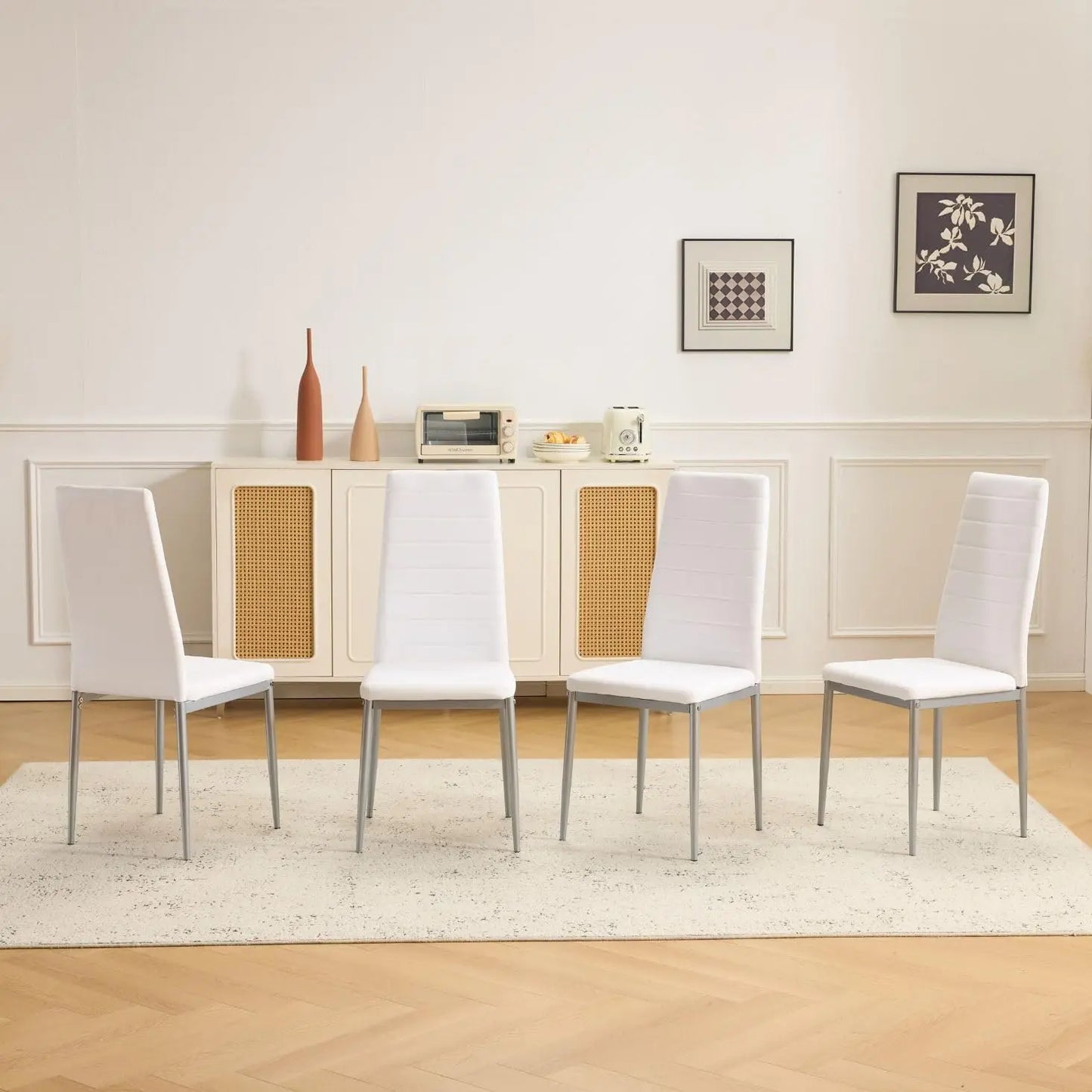 Dining Chairs Set of 4 With PU Leather Padded High Back Foot Cap Protection