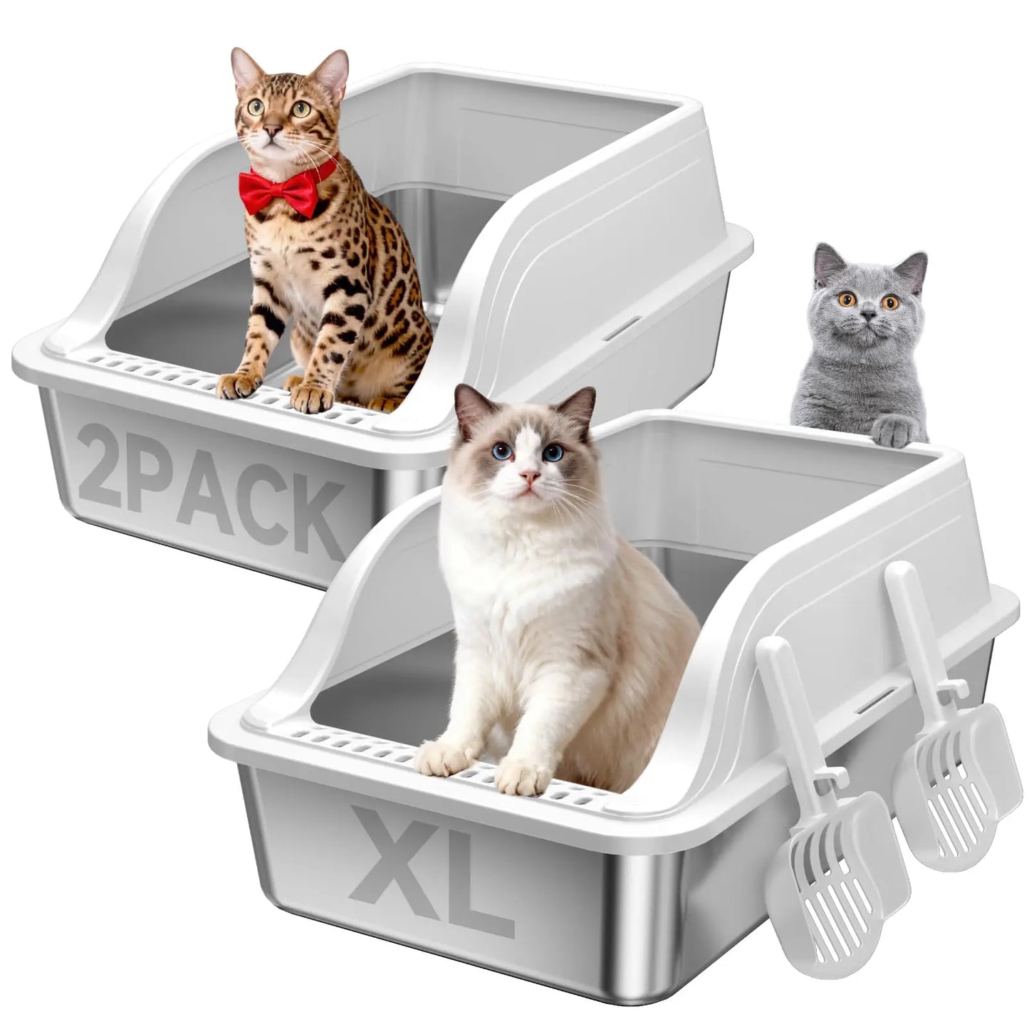 Stainless Steel Cat Litter Box With High Sides And Scoop