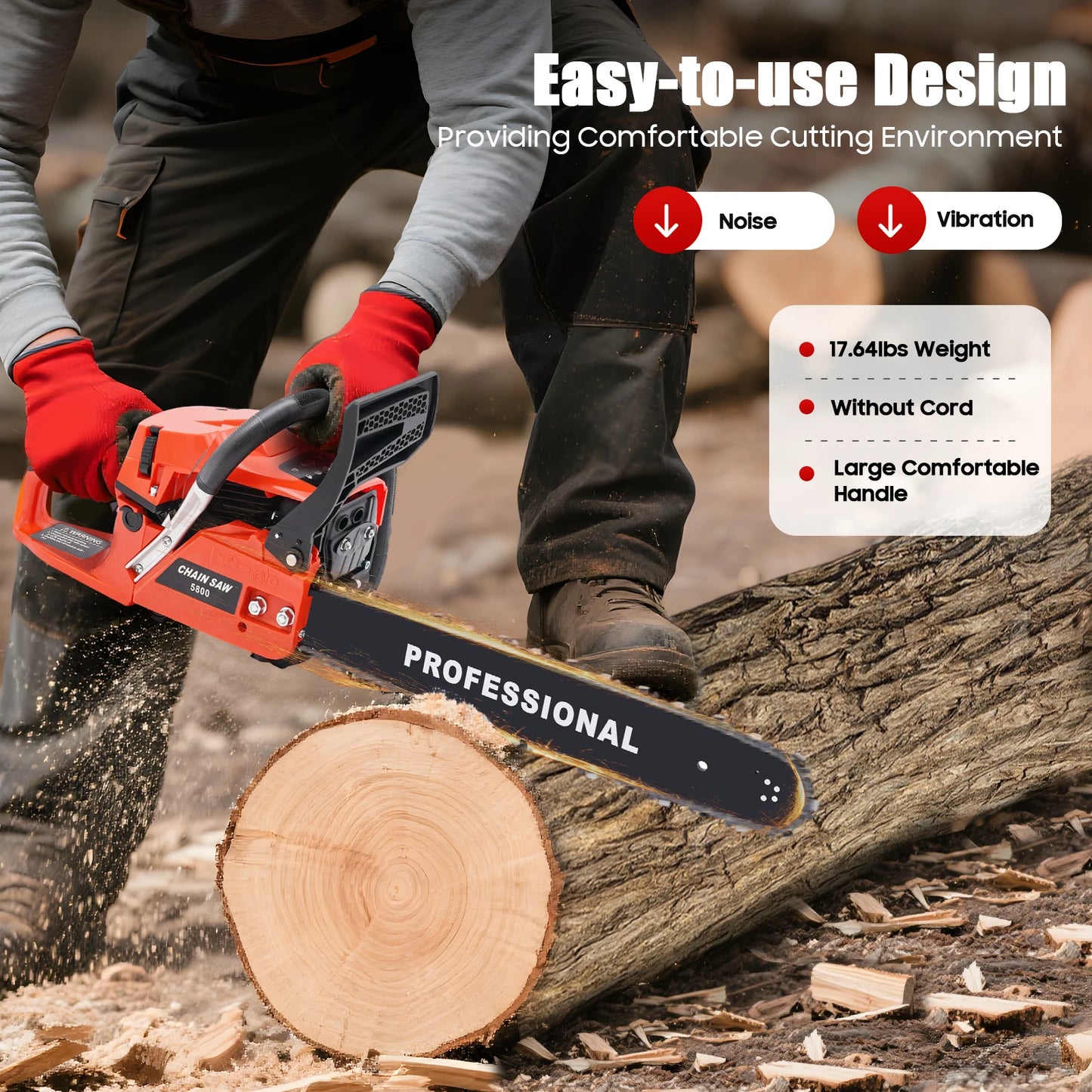 2-Stroke Gas Chainsaw For Wood Cutting And Pruning