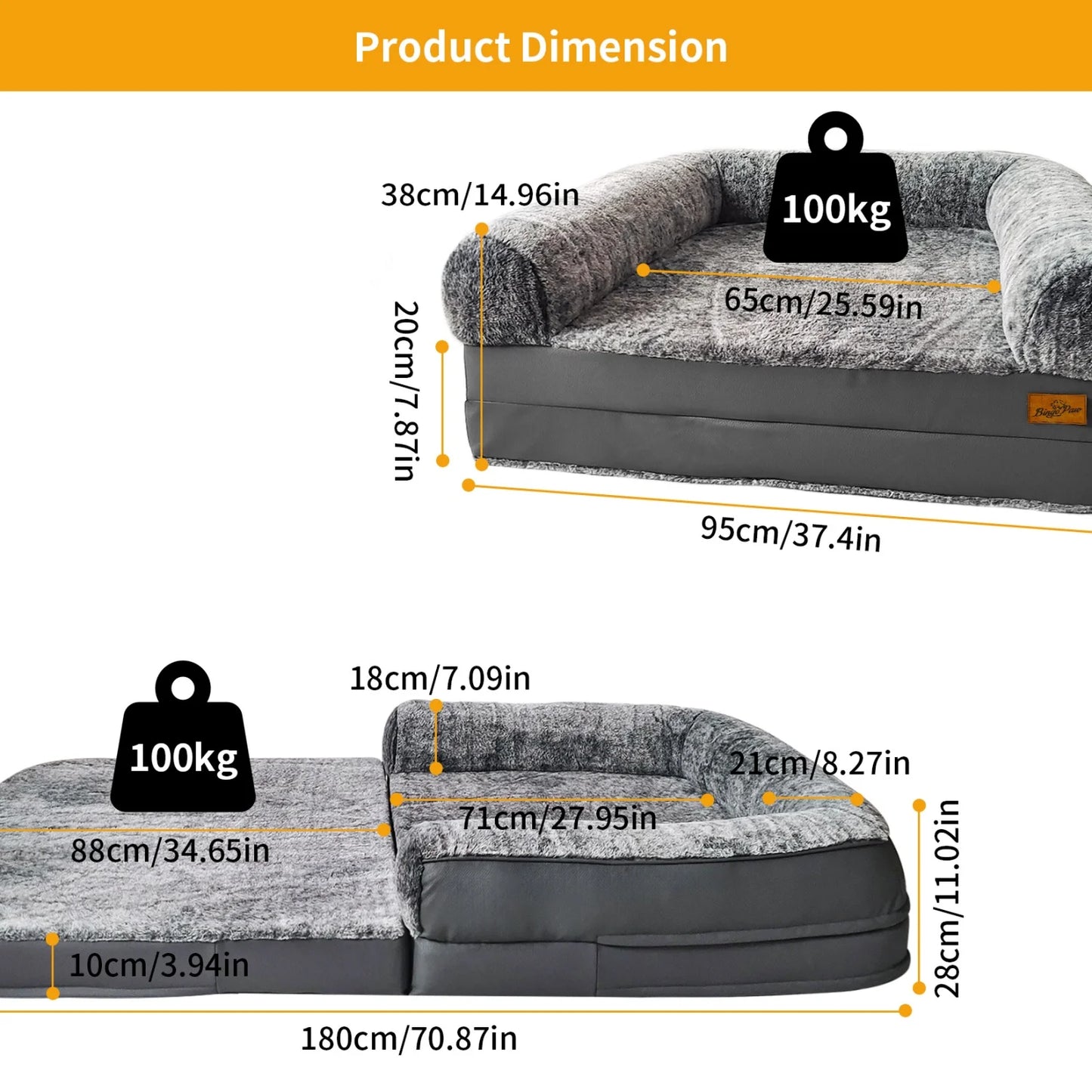 BINGOPAW Orthopedic Dog Bed For Adults Foldable Plush Cushion
