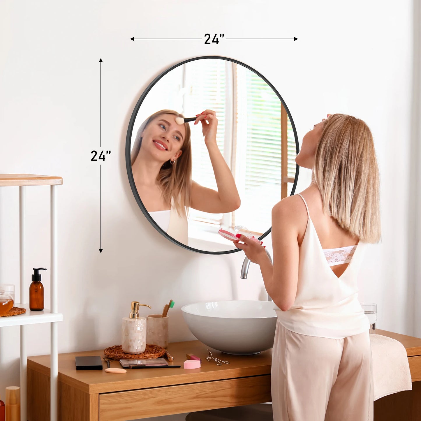 JHK Round Vanity Framed Mirror With Tempered Glass For Wall