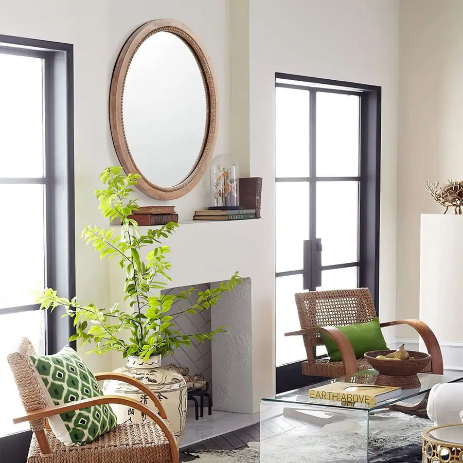 Round Wood Mirror Rustic Farmhouse Wall Mirror For Living Room