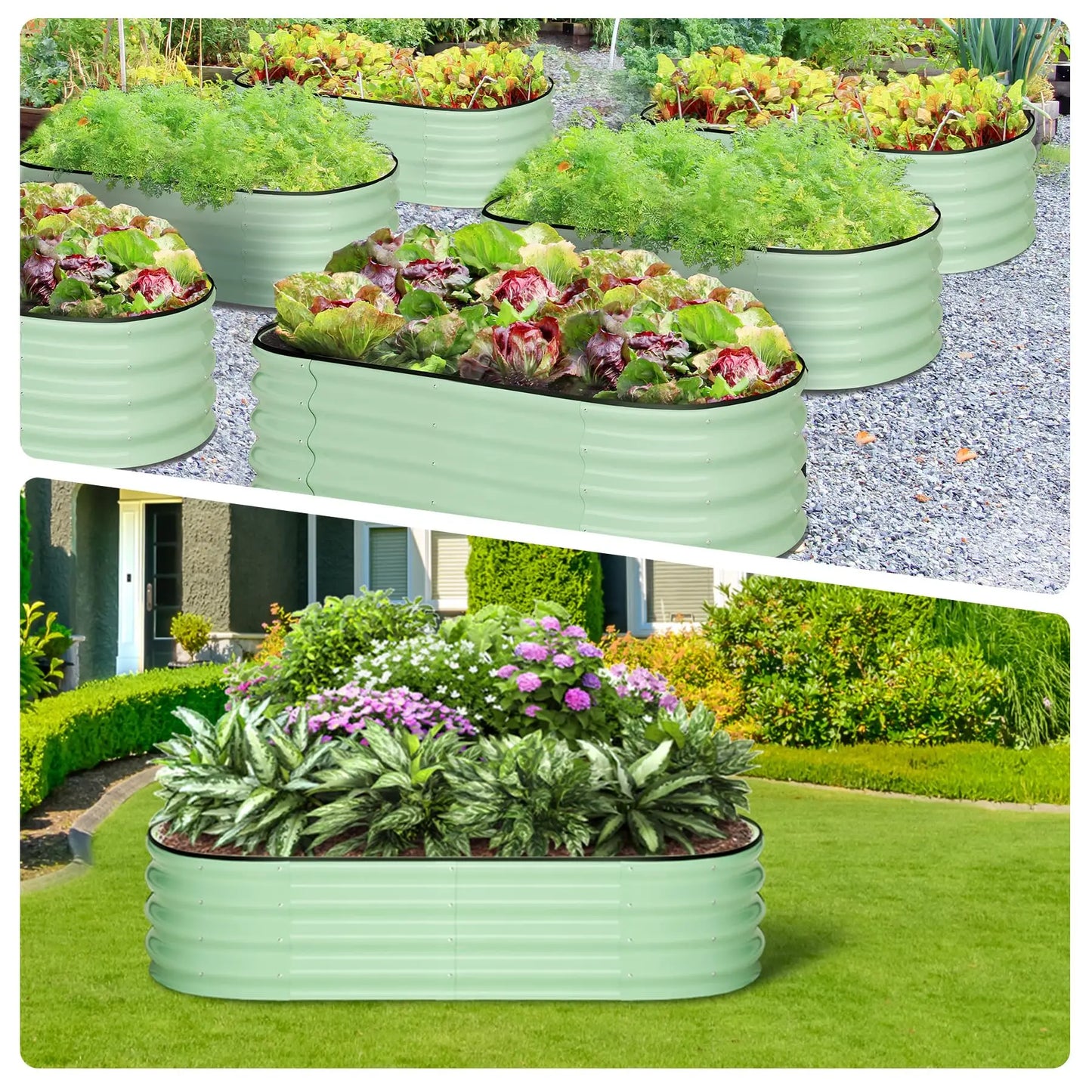 HiMISS Oval Galvanized Steel Raised Garden Bed Two Pack