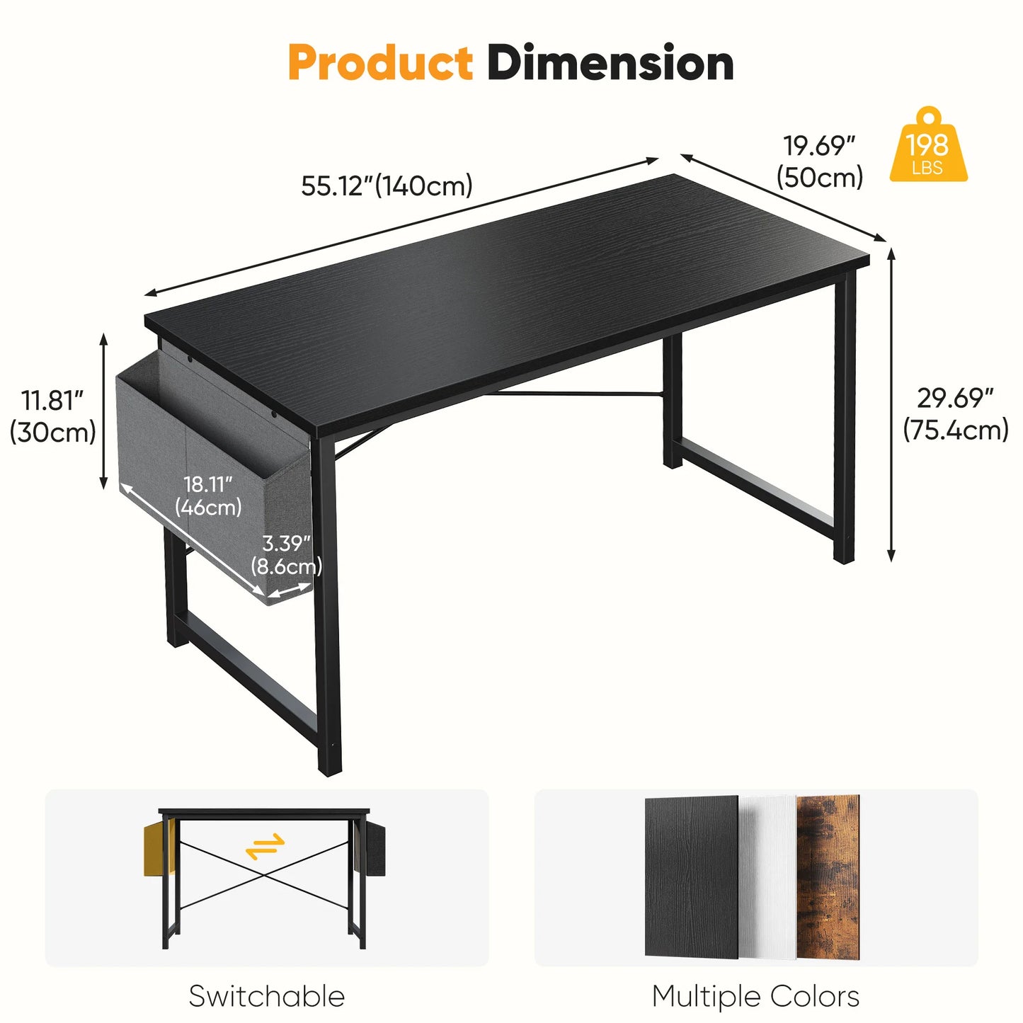 JHK Adjustable Computer Desk With Wood Top And Metal Frame