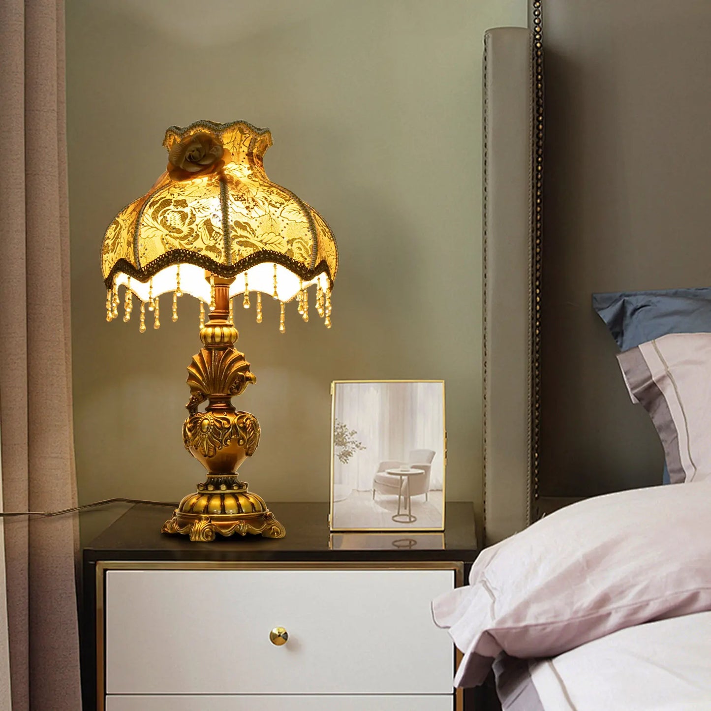 Bymaocar European Gold Table Lamp With Push Button Switch