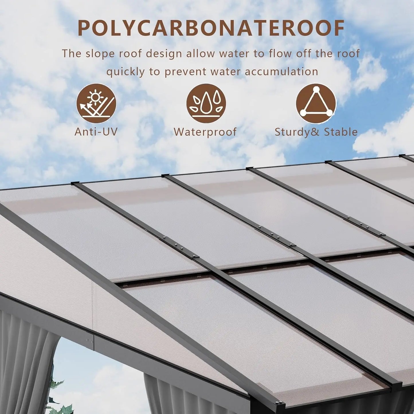 Wall Mounted Hardtop Pergola With Curtains And Netting