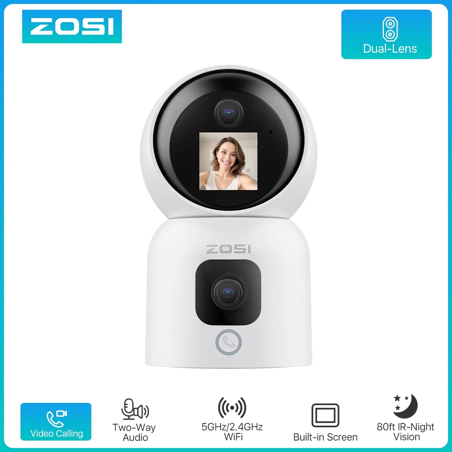 ZOSI 360 Smart Home Security Camera With PTZ Auto Tracking