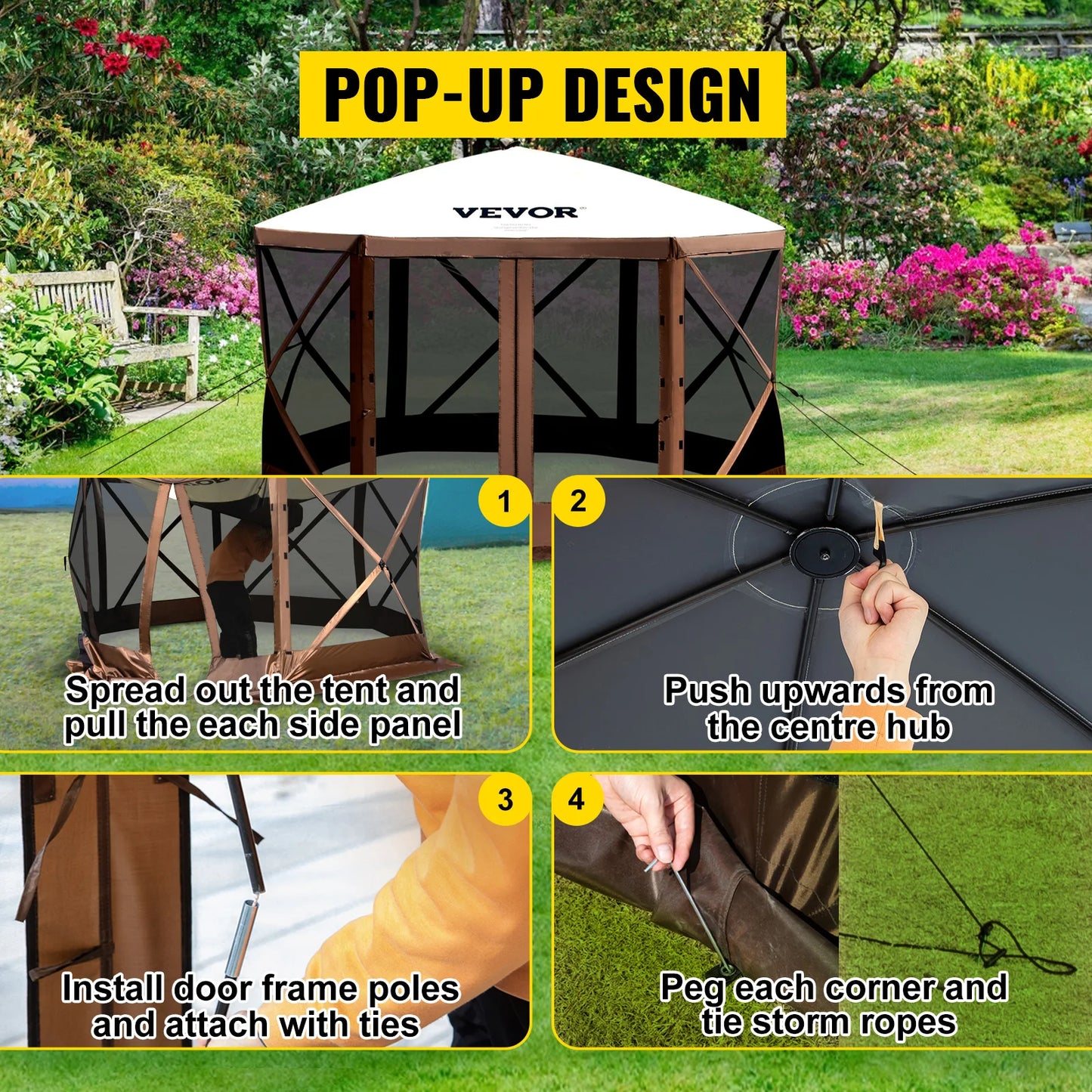 SucceBuy Pop-Up Camping Gazebo Canopy Shelter 6-Sided